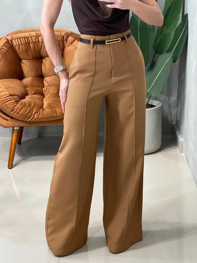 Calça Feminina Pantalona em Alfaiataria com Cinto Ref. 1013