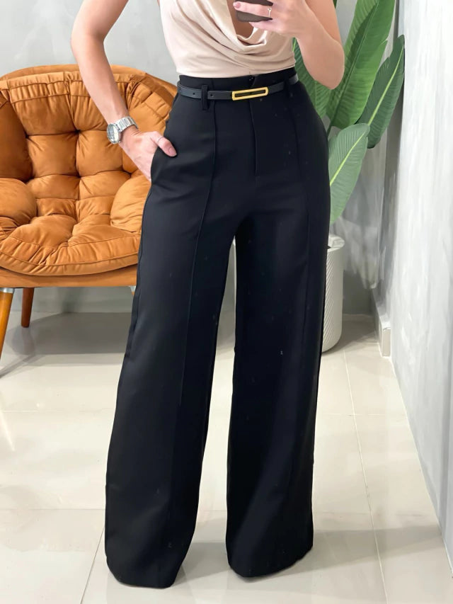 Calça Feminina Pantalona em Alfaiataria com Cinto Ref. 1013