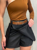 Shorts Saia Feminino em Courino com Fenda e Cinto Ref. 1485
