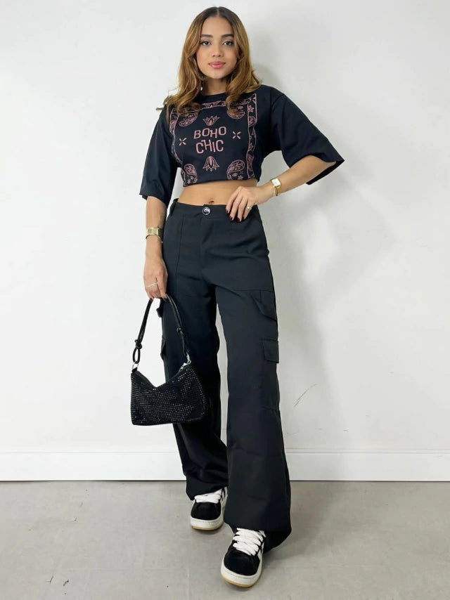 Calça Feminina Alfaiataria Pantalona Carpenter Cargo  Ref. 973
