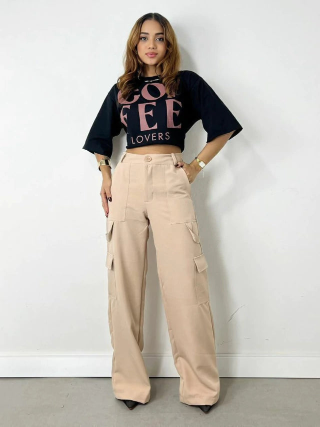 Calça Feminina Alfaiataria Pantalona Carpenter Cargo  Ref. 973