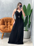 Vestido Longo em Alfaiataria Sensoriale de Alça com Fenda Ref. 1629